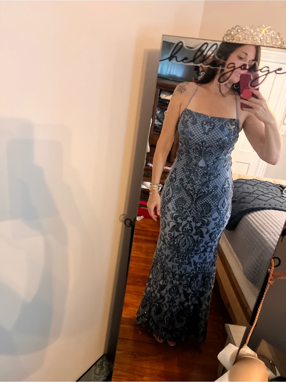 Windsor Blue Beaded Lace Prom Dress